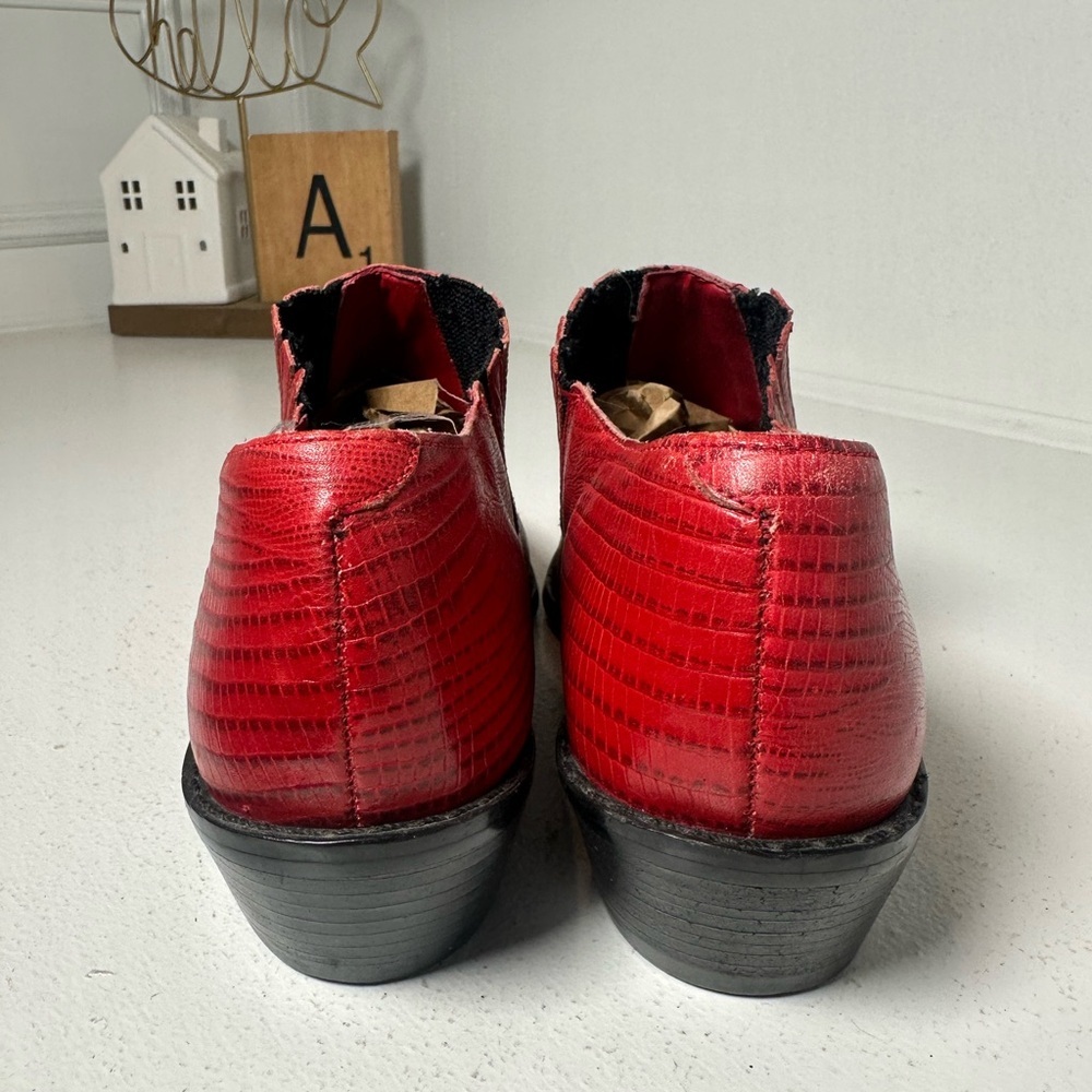 Circle S Women’s 8M Red Lizard Print Western Booties Exotic Style Leather Shoe - Picture 6 of 10